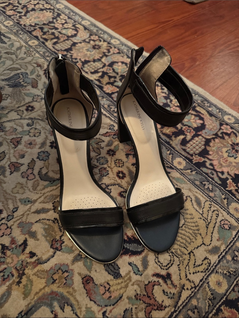 Katherine Kelly Black Ankle-Strap Block Heel Sandals